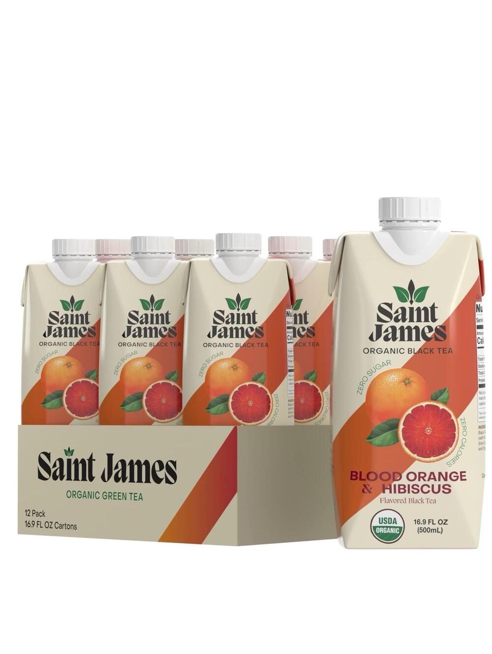 Saint James Organic Black Tea Blood Orange Hibiscus 12 Pack 16.9oz Zero Sugar